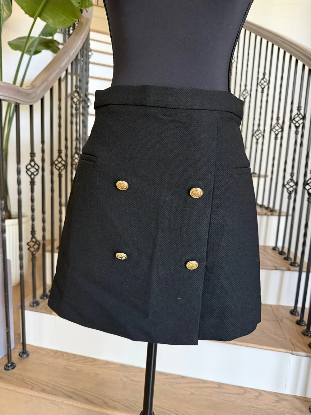 H&M Classic Black Double-Breasted Mini Skirt with Gold Buttons (US 6)